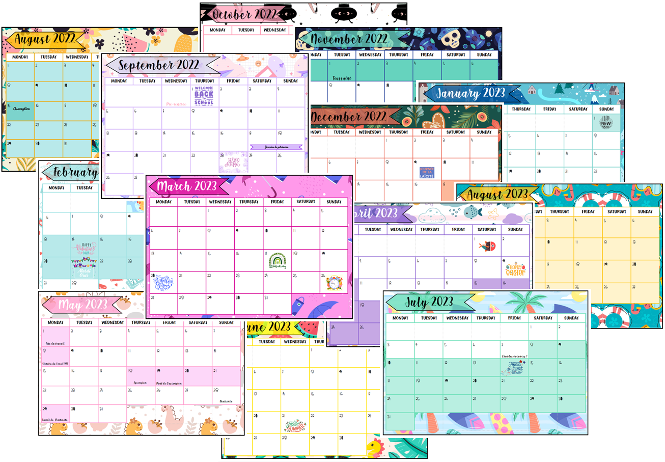 Calendrier planning mensuel 2021 vierge, format portrait, avec les